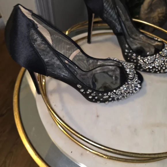 Badgley Mischka Black Crystal Embellished Heels - Picture 3 of 3